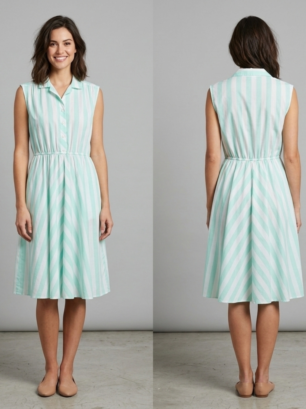 Vtg 80s By Berkeley Mint Pastel Striped Sun Dress Sz 12 P Coastal Grandmother